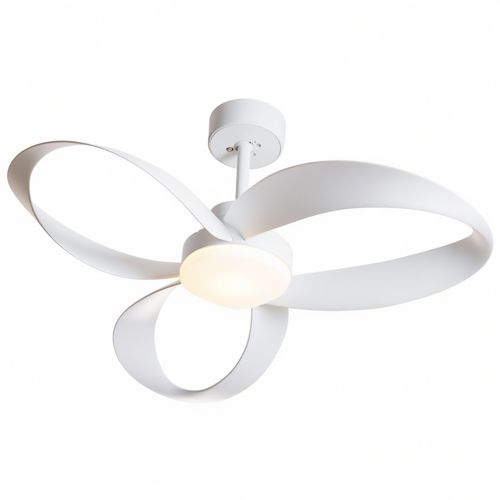 Ventilateur de plafond Sirocco finition blanche, vue produit sur fond blanc