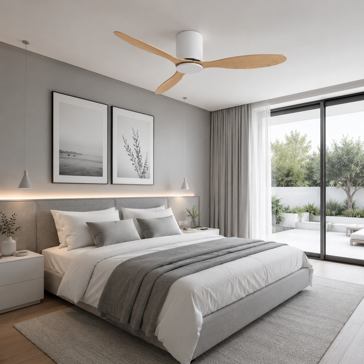 Axiologies | Ventilateur moteur DC blanc et bois clair