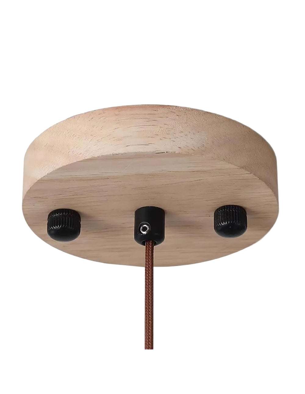 Suspension disque en travertin naturel, détail zoom sur le support