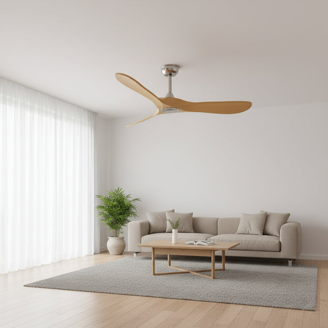 Ventilateur de plafond Eden vintage clair et argent, vue produit